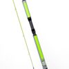 A fishing rod with neon green handles and black handle.