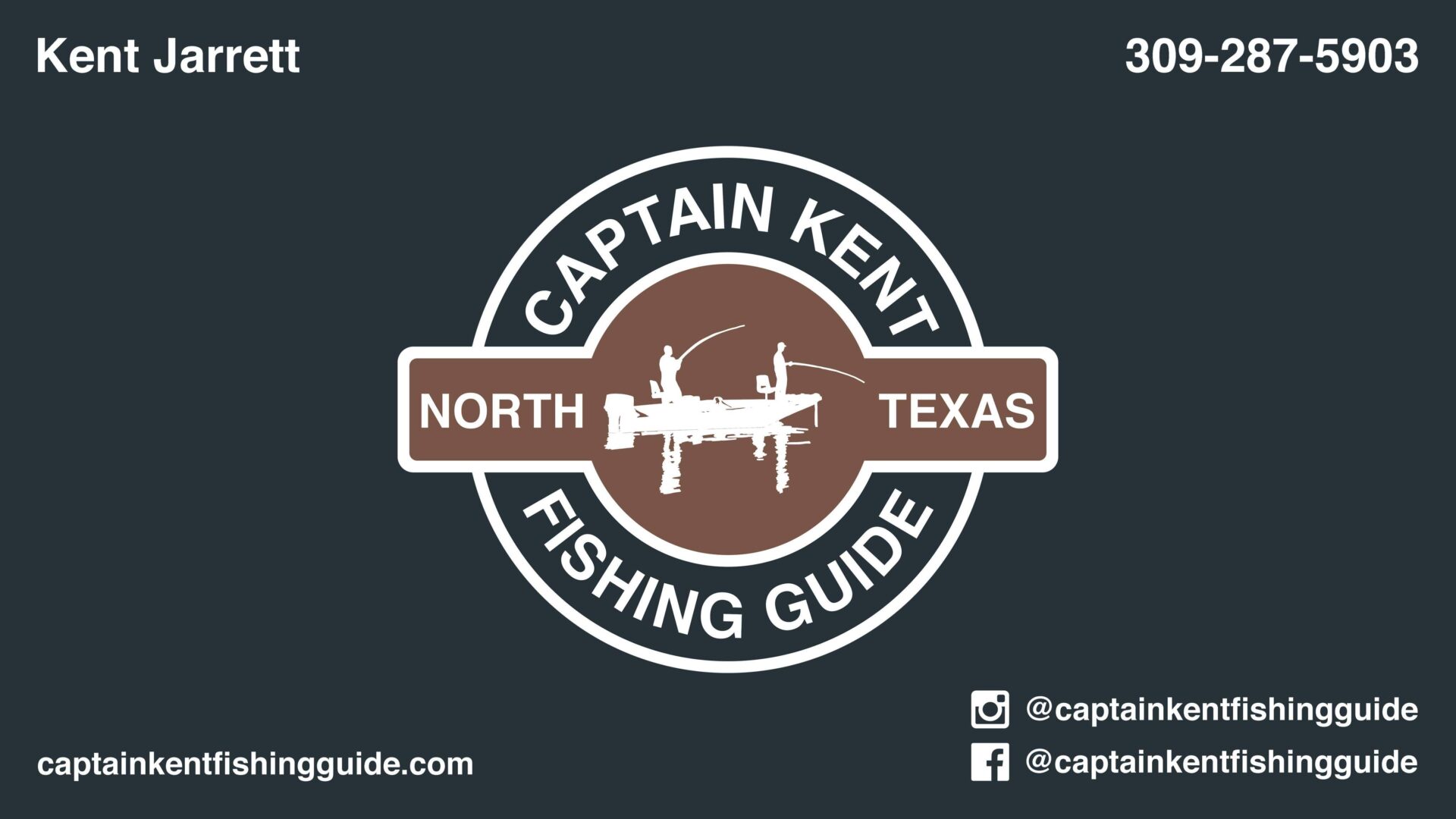 A brown and white logo for captain kent fishing guide.